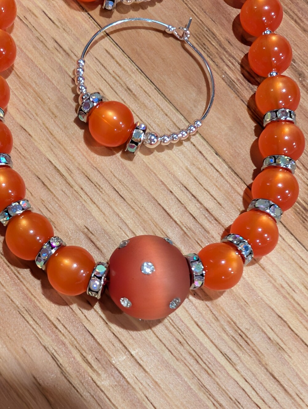 Orange Moonglow Necklace and Hoop Earring Set